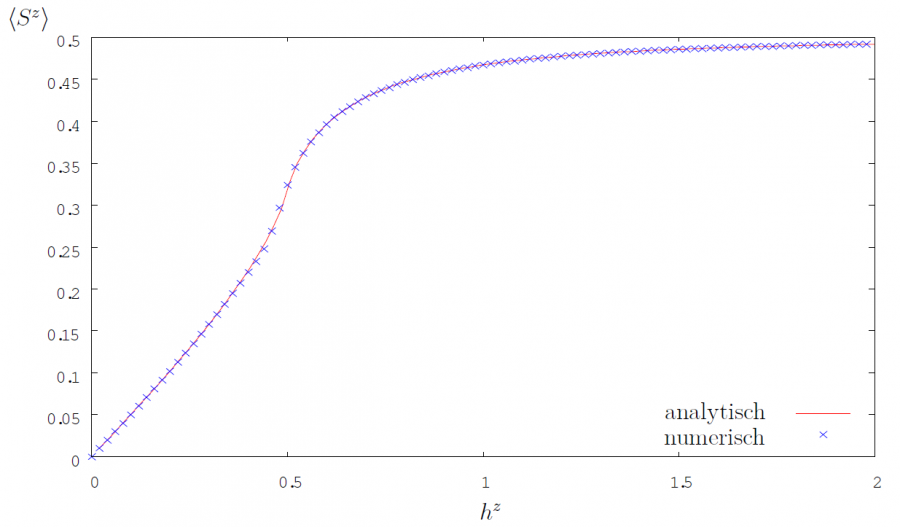 Größenbereinigte Erwartungswerte von \(S^z\) in Abhängigkeit zum angelegten Magnetfeld